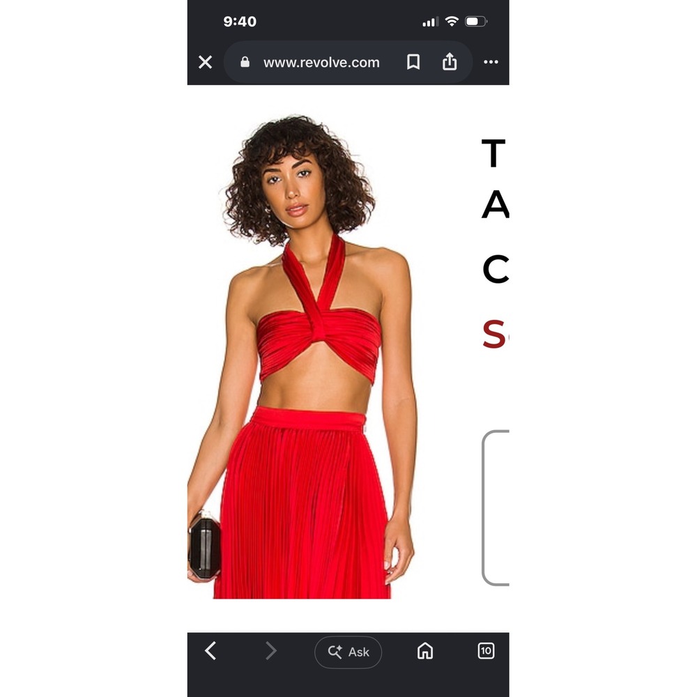 Atoir The Capella Crop Top Scarlet Red Pleated Halter AT210236 Womens Small